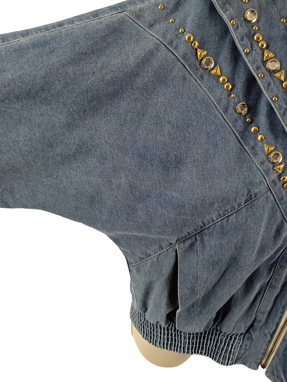 Vintage Women's Blue Denim Studded Zip-Up Jacket